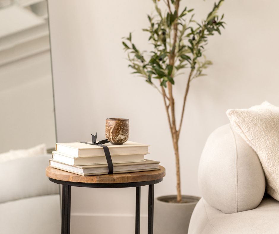 Minimalist living space that blends healthy living practices with good design.